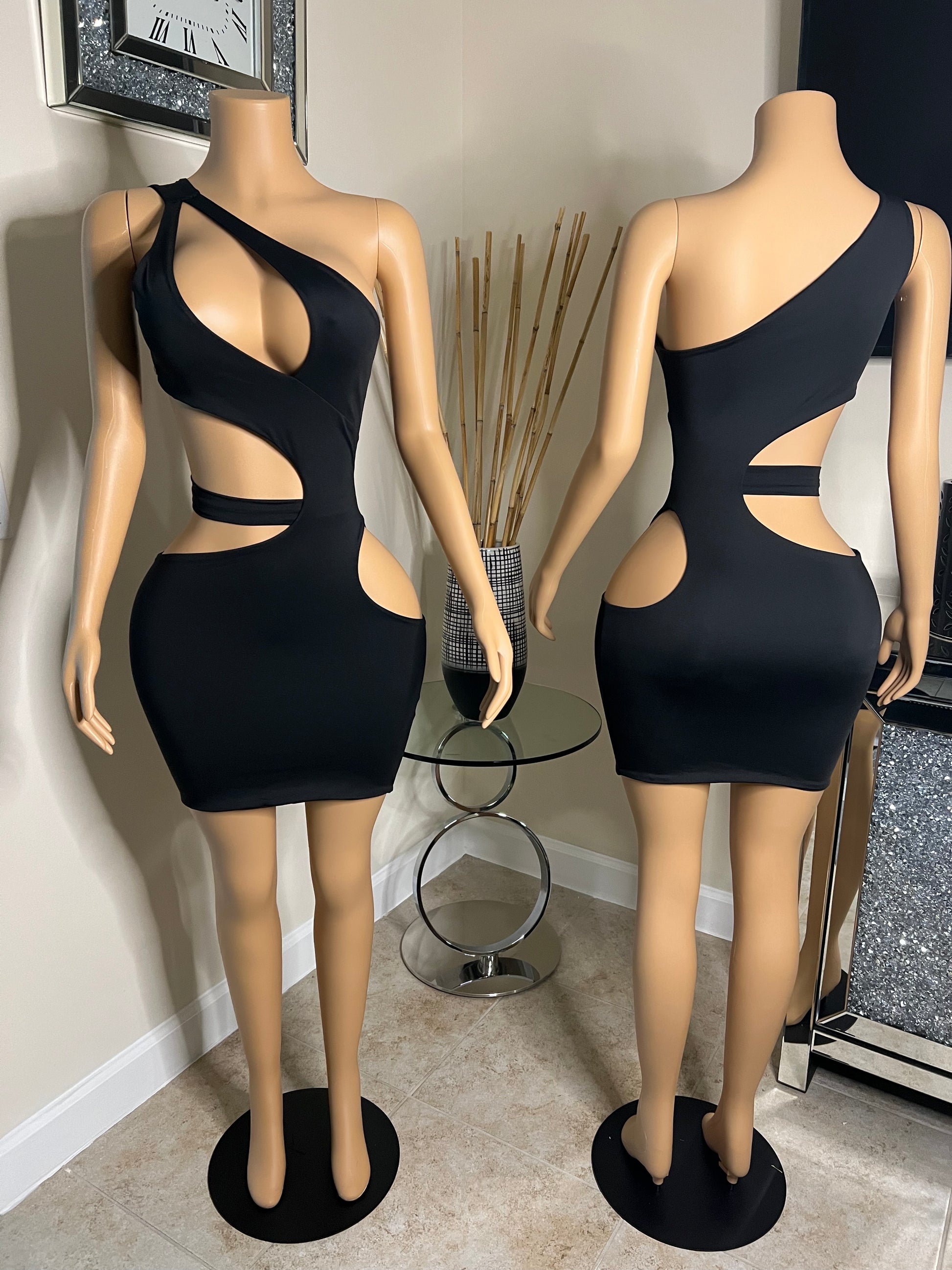 black cutout mini dress