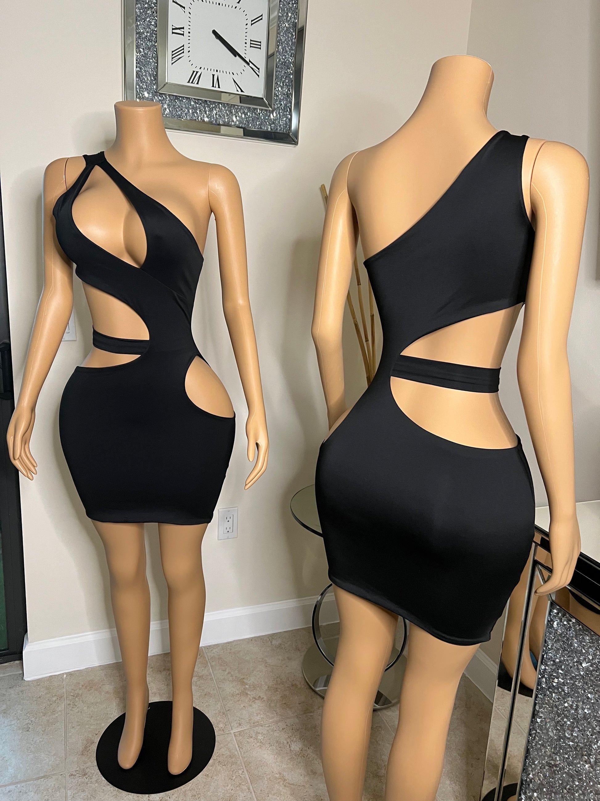 black cutout mini dress