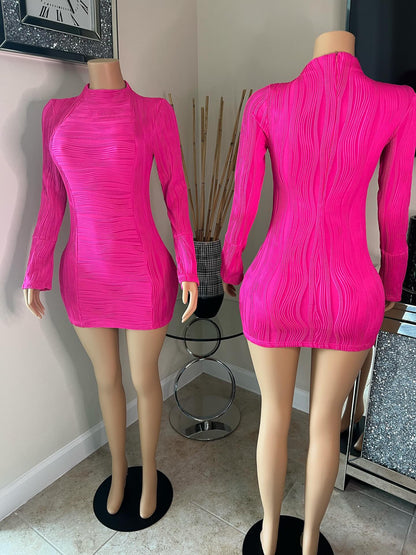 long sleeve textured pink dress