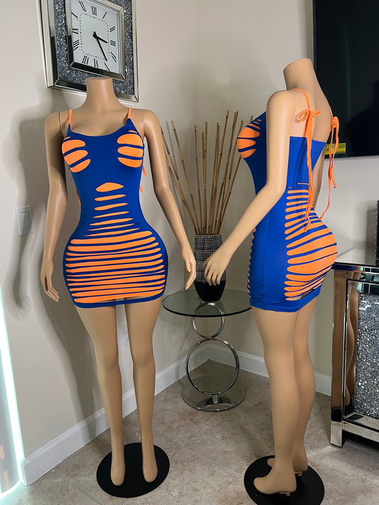 orange and blue short dress