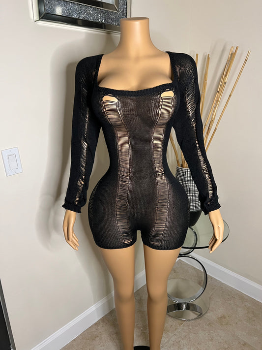 knitted long sleeve black romper