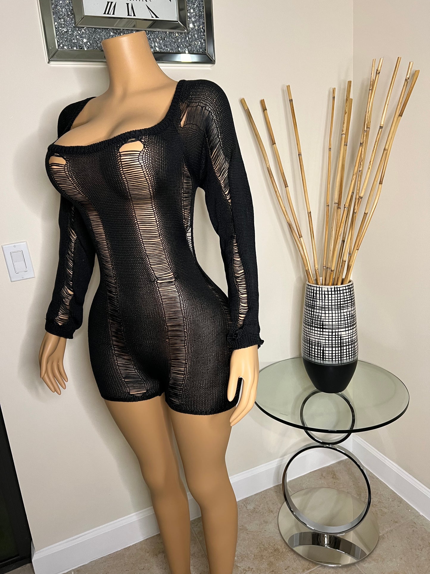 knitted long sleeve black romper