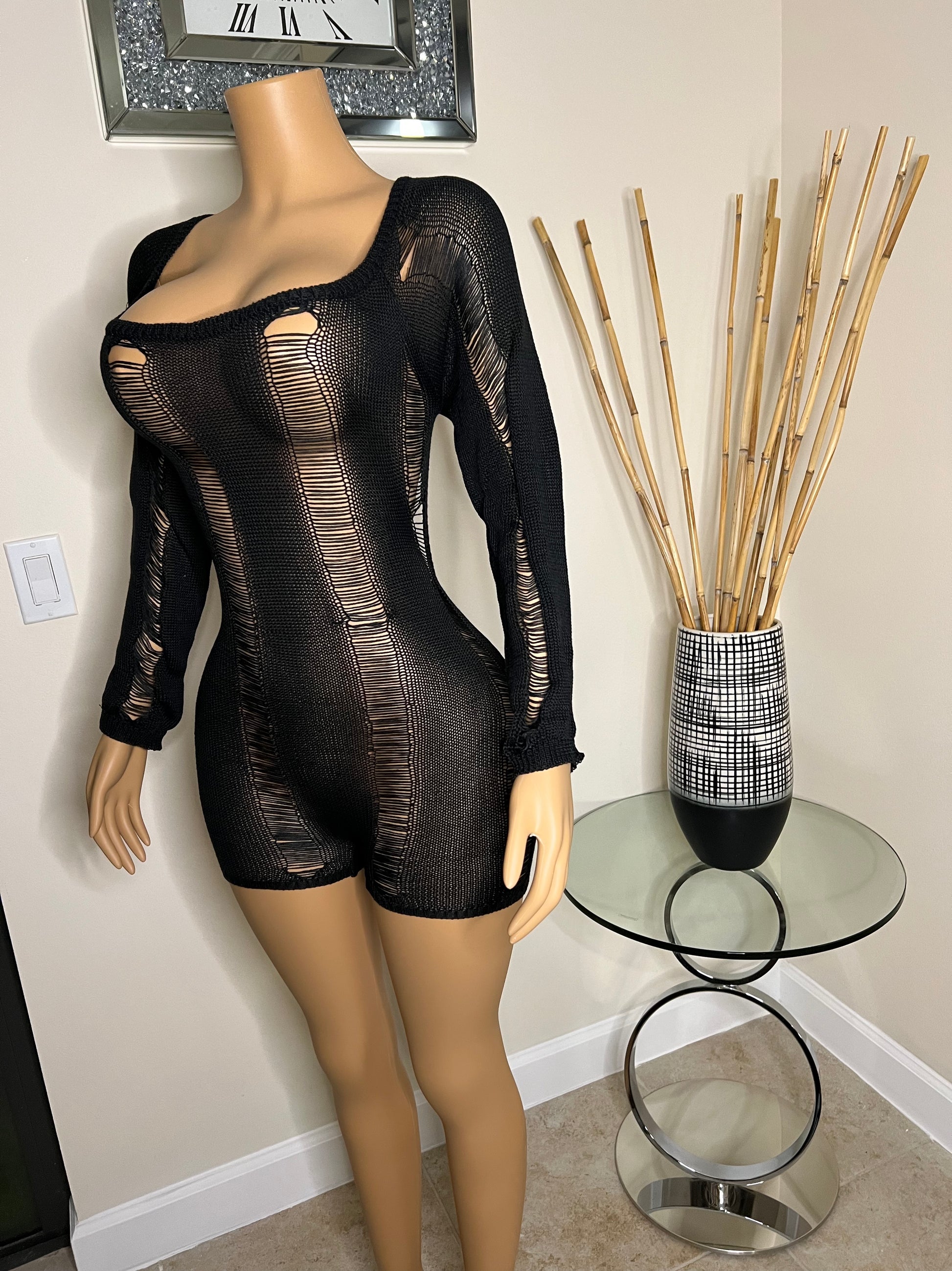 knitted long sleeve black romper