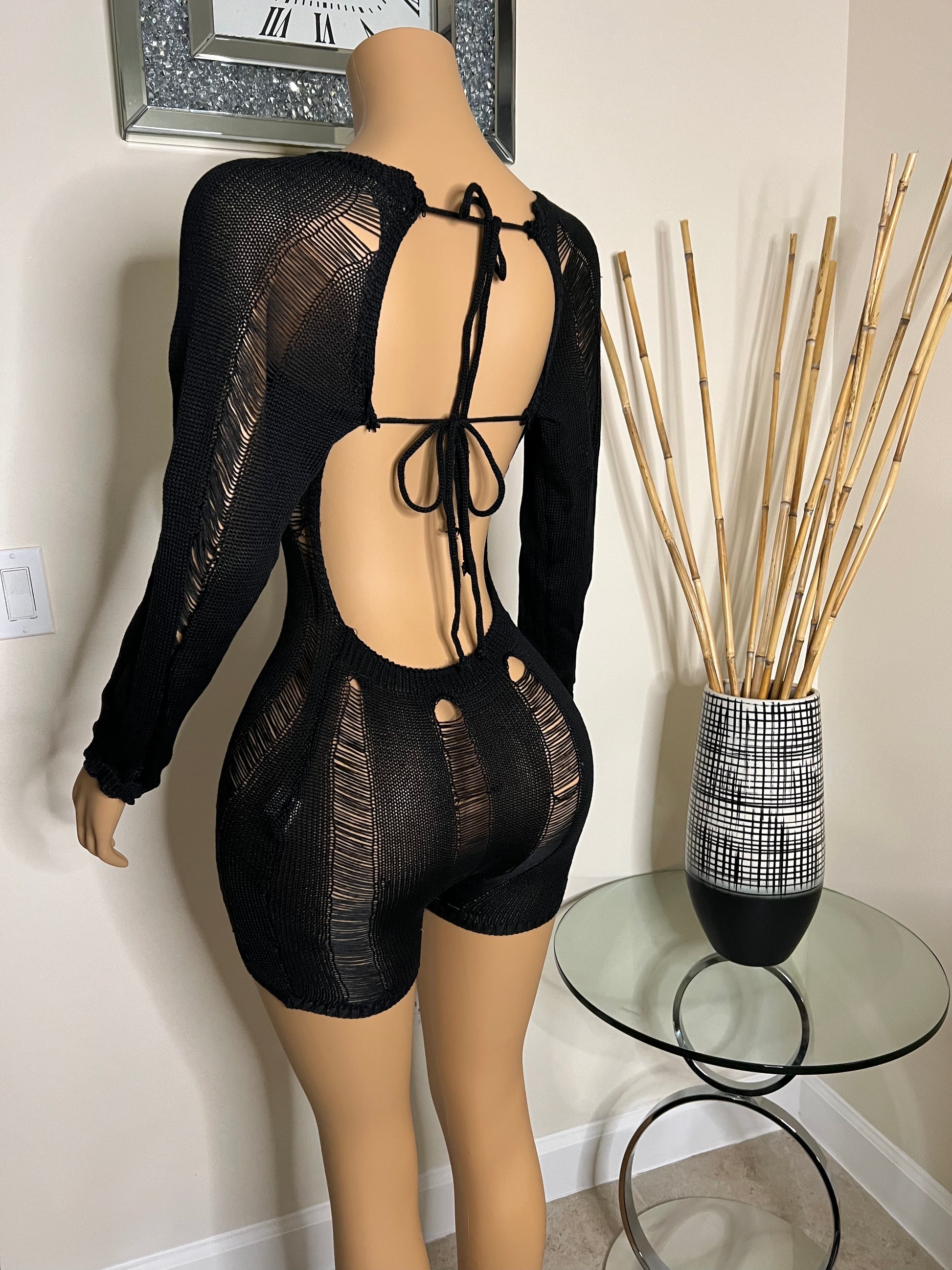 knitted long sleeve black romper